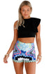 Sexy Blue Stylish Print Party High Waist Shorts